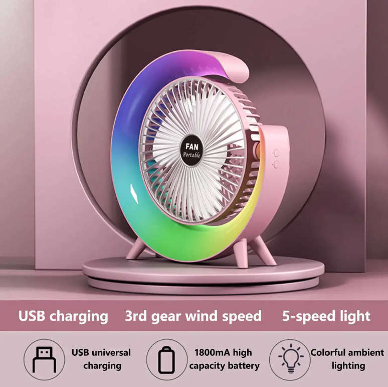 USB Power Desktop Rechargeable Portable Mini Rotatable Lighting Fan