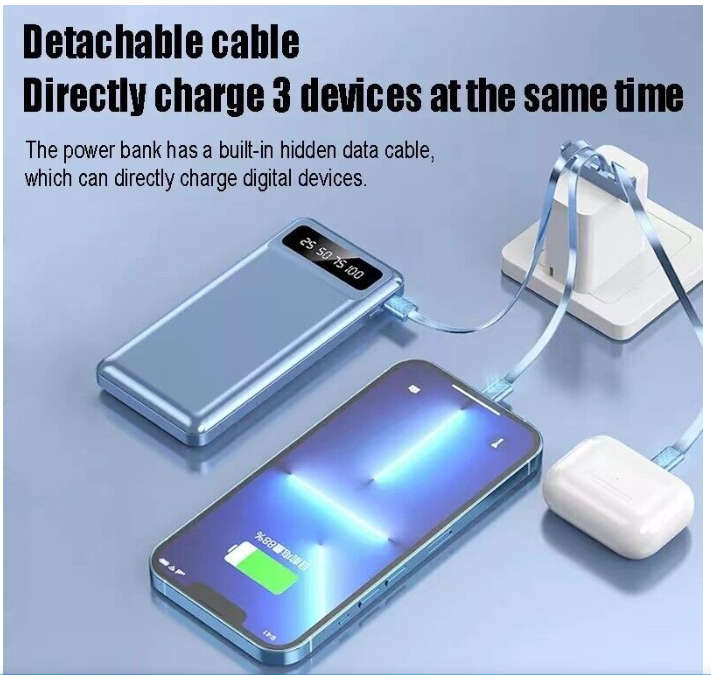 20000mAh Powerbank Portable 4 Output Built In Cable Power Bank Fast Charge