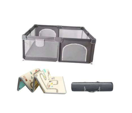 Baby Playpen with Mat Fence Indoor & Outdoor Kids Activity Play Centre - Grey