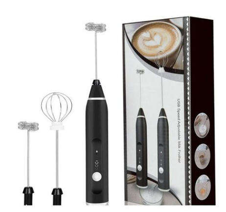 Electric Milk Frother Stainless Steel Handheld Coffee Foam Mixer Black
