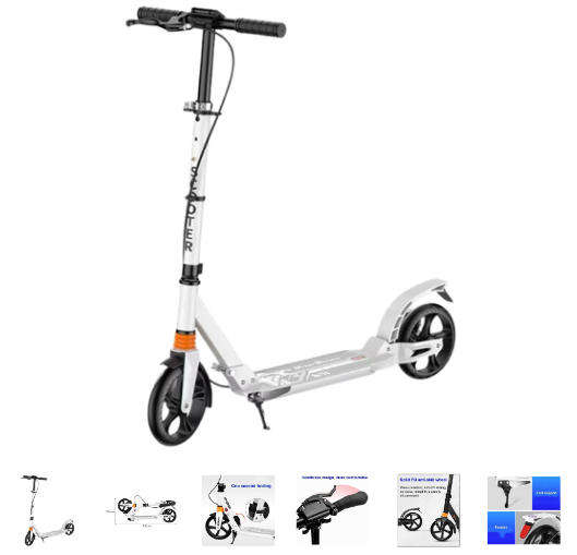 White Commuter Non-Electric Kick Scooter Easy-Folding with Big Wheels