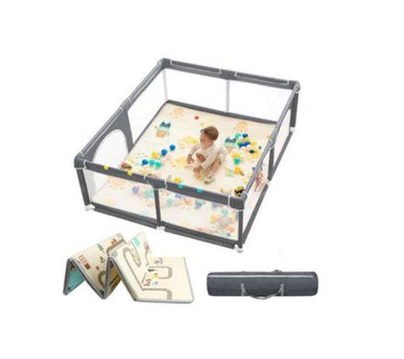 Baby Playpen with Mat Fence Indoor & Outdoor Kids Activity Play Centre - Grey
