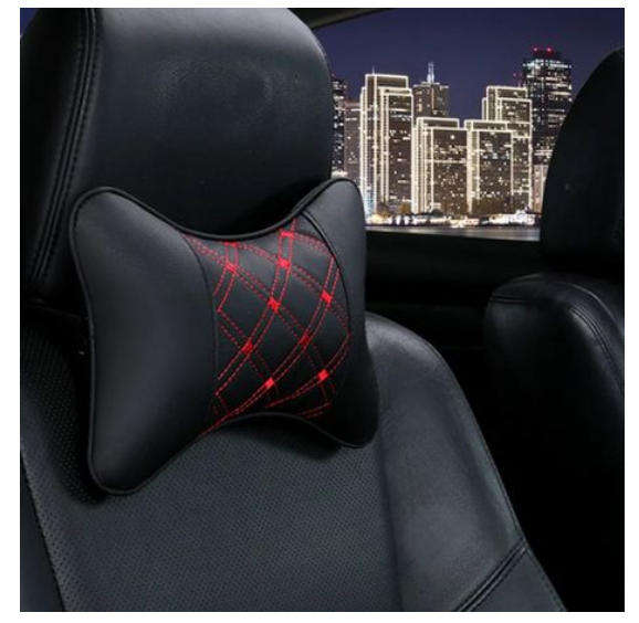 Universal PU Leather Car Seat Neck & Head Rest Pillow - Pack of 2