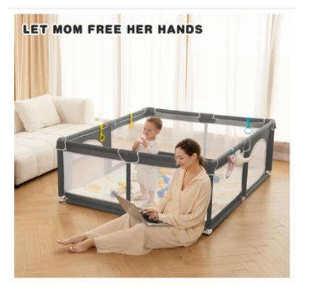 Baby Playpen with Mat Fence Indoor & Outdoor Kids Activity Play Centre - Grey