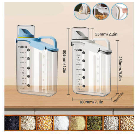 2-Pack Airtight Food Storage Containers with Measuring Cups (Lids)