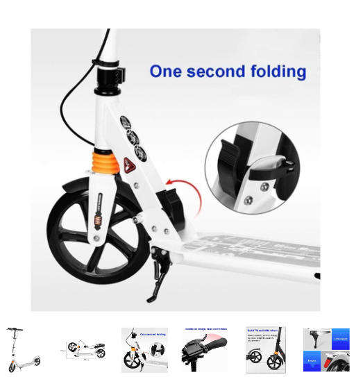 White Commuter Non-Electric Kick Scooter Easy-Folding with Big Wheels