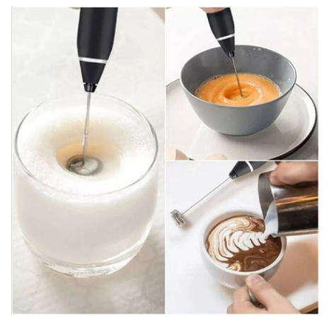 Electric Milk Frother Stainless Steel Handheld Coffee Foam Mixer Black