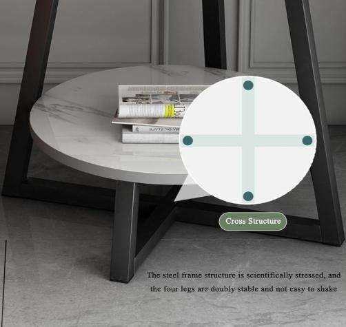 2 Tier Faux Marble End Table, 40/50/60cm Round Sofa Side Table, with Storage Shelf, for Balcony, Bed