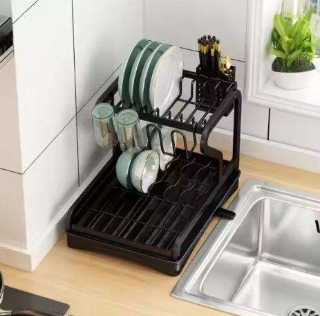 Dish Drainer Rack Multifunctional Dish Rack 2-Tier Dish Drying Rack - Black