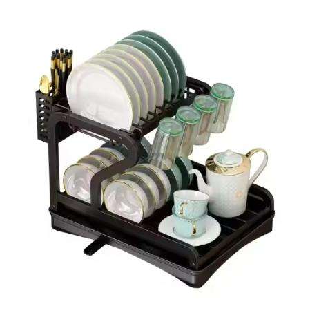 Dish Drainer Rack Multifunctional Dish Rack 2-Tier Dish Drying Rack - Black