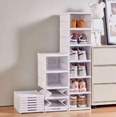 6 Pack Shoe Organizer, Clear Plastic Shoe Storage, Foldable Space-Saving Shoe Rack for Sneak