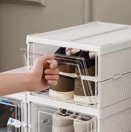 6 Pack Shoe Organizer, Clear Plastic Shoe Storage, Foldable Space-Saving Shoe Rack for Sneak