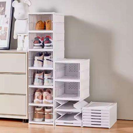 6 Pack Shoe Organizer, Clear Plastic Shoe Storage, Foldable Space-Saving Shoe Rack for Sneak