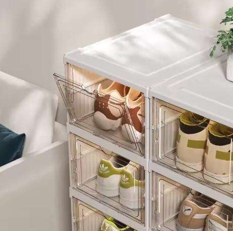6 Pack Shoe Organizer, Clear Plastic Shoe Storage, Foldable Space-Saving Shoe Rack for Sneak