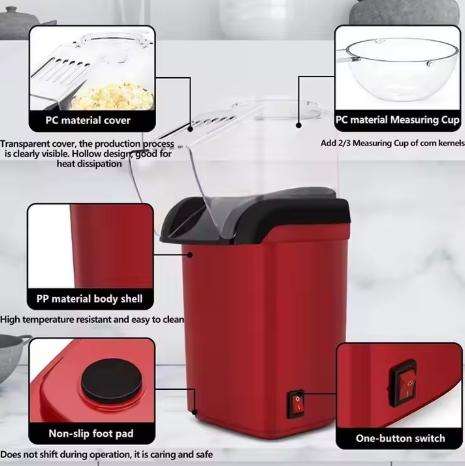 110v 220v 1200w Pop Corn Machine Electric Automatic Hot Air Mini Popcorn Maker
