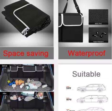 Multi-functional Car Storage Bag Custom Black Trunk Storage Box Foldable Seat Back Hanging Car Organ