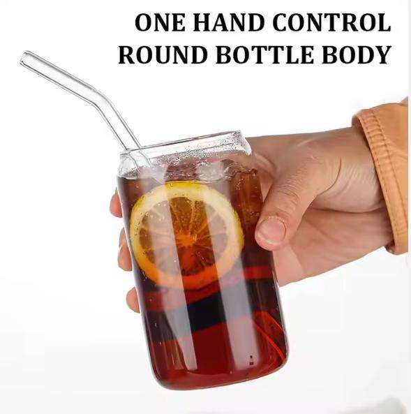 Beer Coffee Milk Glass Cup With Bamboo Lid and Straw
