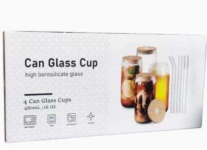 Beer Coffee Milk Glass Cup With Bamboo Lid and Straw