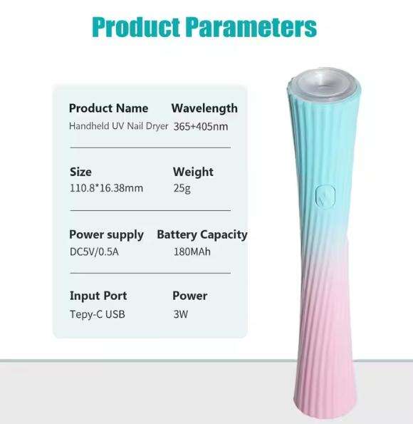 Mini Gel Curing Manicure Pedicure Tool Portable Rechargeable Handheld LED Nail Lamp Dryer for Gel Po