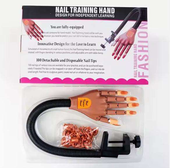 Nail Practice Flexible Mechanical Hand with Nail Tips Prosthetic Hand Model for Manicure Nail Decora