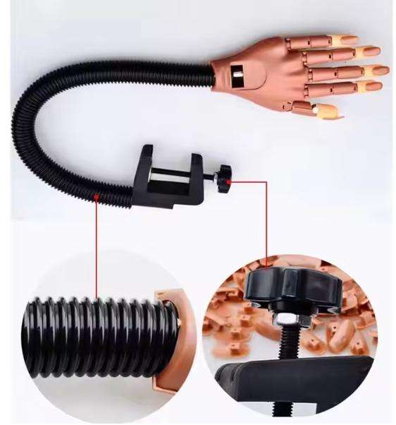 Nail Practice Flexible Mechanical Hand with Nail Tips Prosthetic Hand Model for Manicure Nail Decora