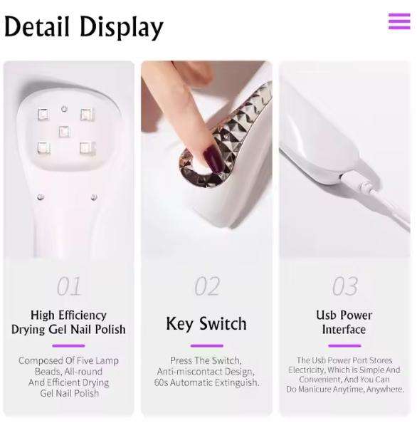 Handheld Portable Rechargeable Nail Art Lamp UV LED Nail Lamp, Multi-function Uv Gel Dryer