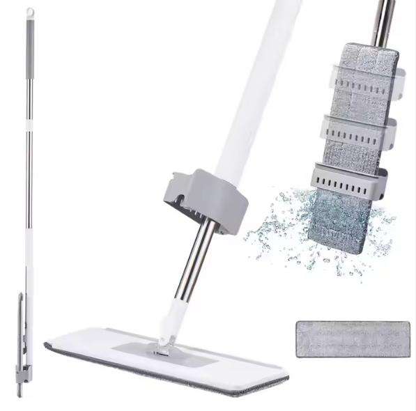 Self Wringing Flat Mop Hands-Free 360 Degree Spin Cleaning Mop with 2 Washable Pads Wet Dry Use