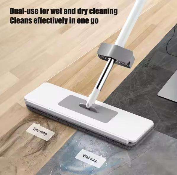 Self Wringing Flat Mop Hands-Free 360 Degree Spin Cleaning Mop with 2 Washable Pads Wet Dry Use