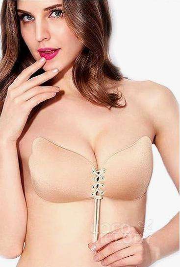 SLINKY Enterprises Women's Silicone Adhesive Stick-on Push Up Strapless Invisible Backless Bra