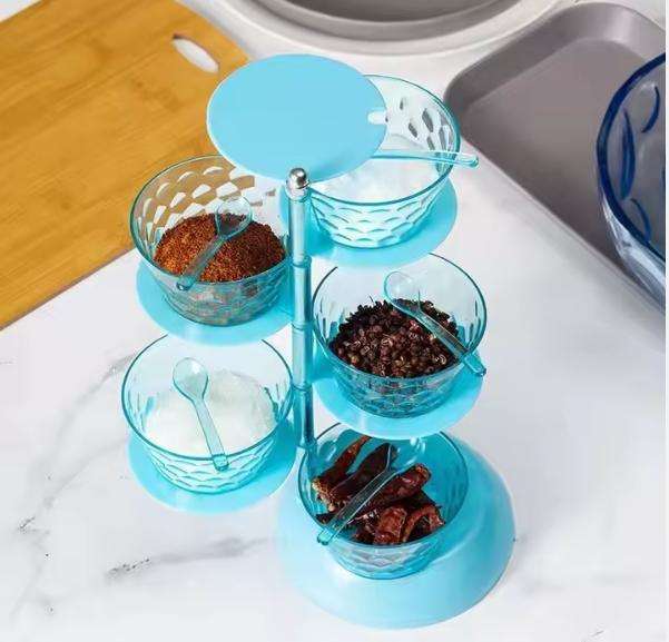 Four Layer Glass Spice Jar With Rack Kitchen Organizer Storage Shelf Seasoning Bottle