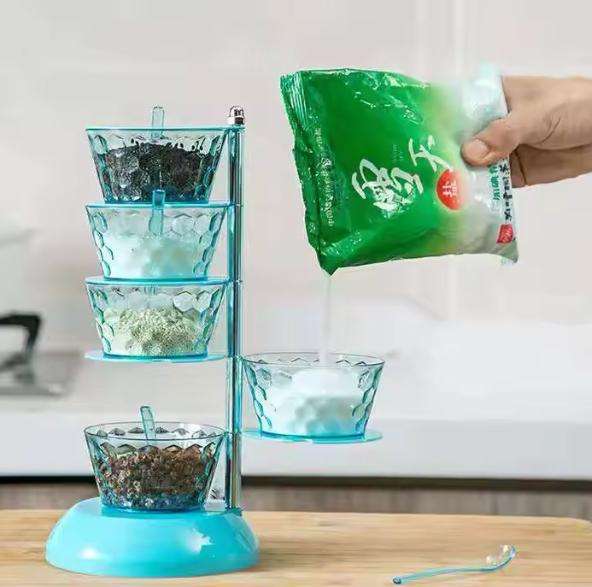Four Layer Glass Spice Jar With Rack Kitchen Organizer Storage Shelf Seasoning Bottle