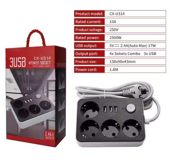 Russian European Standard Regulation 2 Round 3 USB 6 Paper Box Black Socket