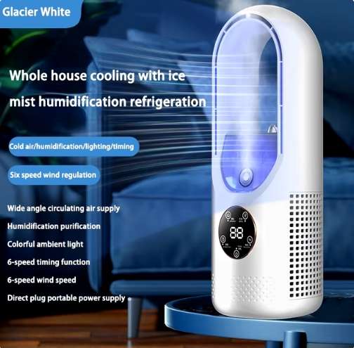 portable air conditioner electric fan USB cooler blade less 6 speeds silent timed air condition