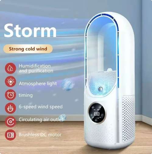 portable air conditioner electric fan USB cooler blade less 6 speeds silent timed air condition