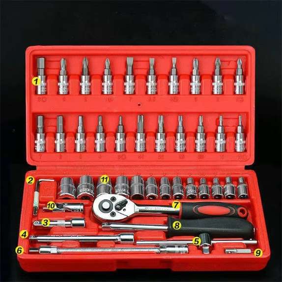 46Pcs Ratchet Wrench Socket Combo Tools Set in Carry Case