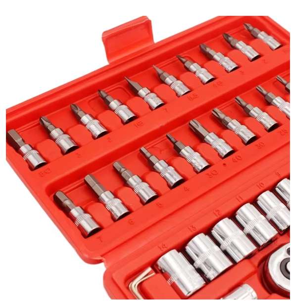 46Pcs Ratchet Wrench Socket Combo Tools Set in Carry Case