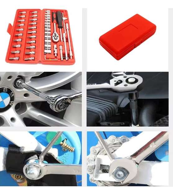 46Pcs Ratchet Wrench Socket Combo Tools Set in Carry Case
