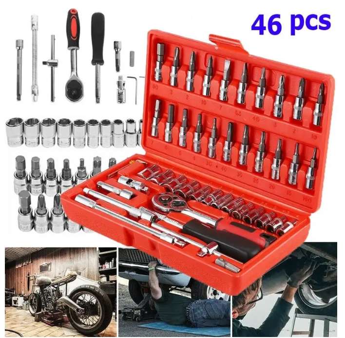 46Pcs Ratchet Wrench Socket Combo Tools Set in Carry Case