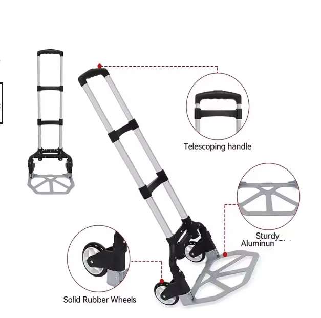 Aluminum black platform truck Portable and easy to carry Portable folding trolley Trolley