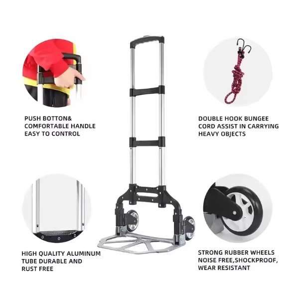 Aluminum black platform truck Portable and easy to carry Portable folding trolley Trolley