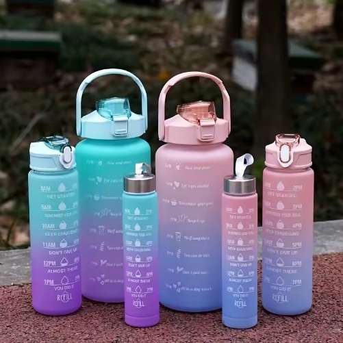 3Pcs/Set 2L Space Cup with Time Graduated Gradient Water Cup High Capacity Portable Plastic Cups Out