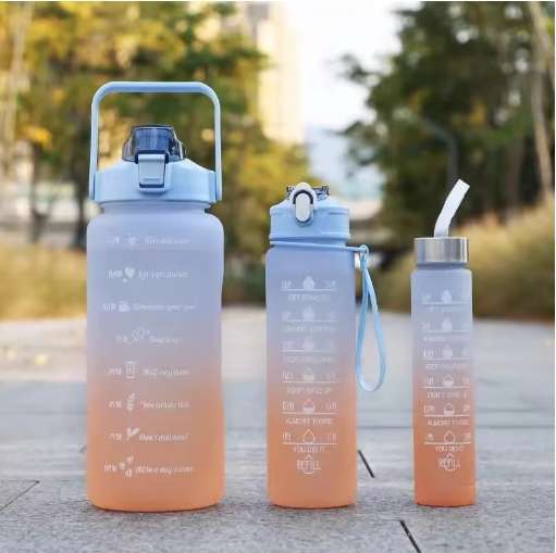 3Pcs/Set 2L Space Cup with Time Graduated Gradient Water Cup High Capacity Portable Plastic Cups Out