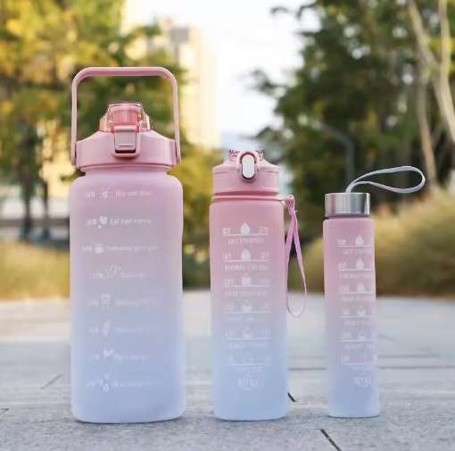 3Pcs/Set 2L Space Cup with Time Graduated Gradient Water Cup High Capacity Portable Plastic Cups Out