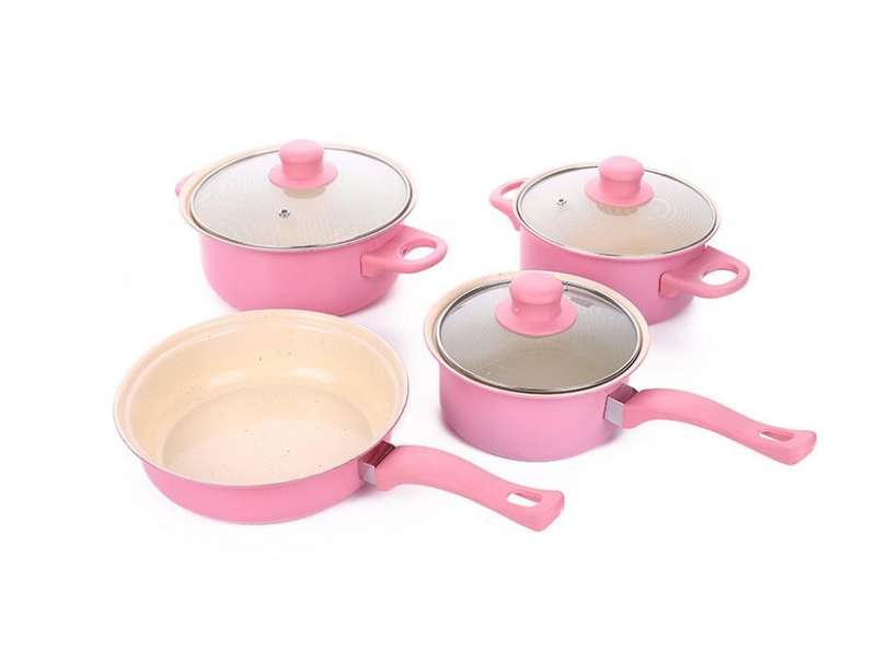 13 Piece Aluminum Non-Stick Cookware Set - Pink