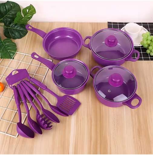 13 Piece Aluminum Non-Stick Cookware Set - Pink
