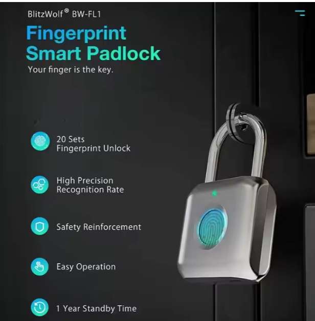 Standalone Fingerprint Rechargeable Padlock with LED Indicator