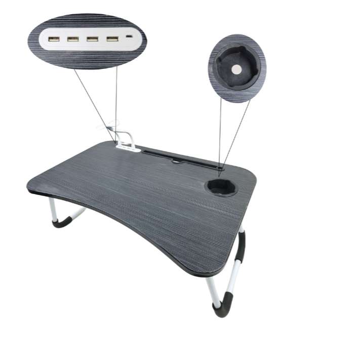 Foldable Laptop Desk With Tablet Holder, Cup Holder, 4-Port Usb Hub