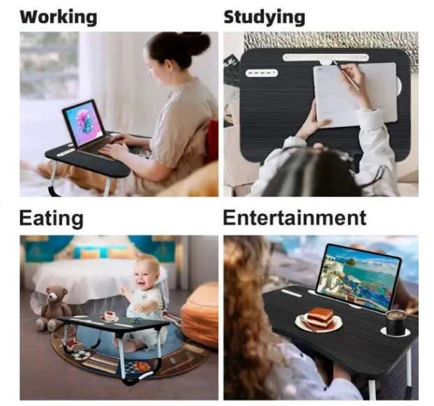 Foldable Laptop Desk With Tablet Holder, Cup Holder, 4-Port Usb Hub