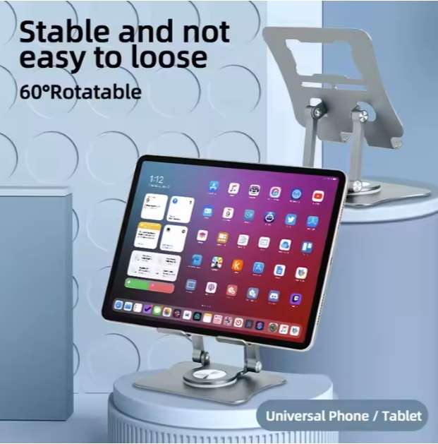 Foldable Desktop Aluminum Cell Phone Tablet Stand 360 Rotating Mobile Holder