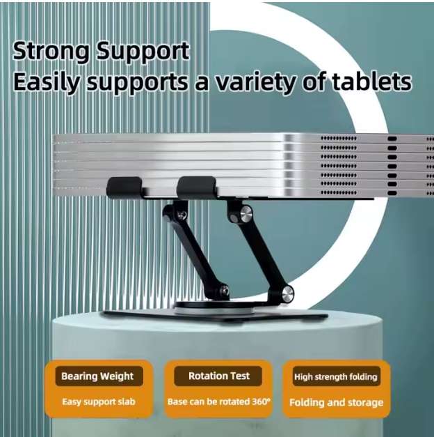 Foldable Desktop Aluminum Cell Phone Tablet Stand 360 Rotating Mobile Holder